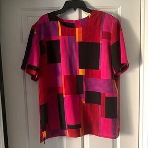 Pink and Red Graphic Boxy Blouse